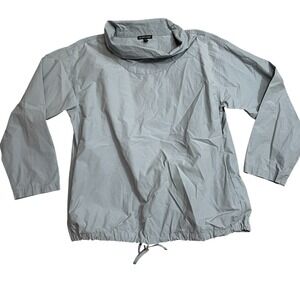 Eileen Fisher Medium Slate Mock Neck Pull Over Windbreaker Draw String‎ Waist